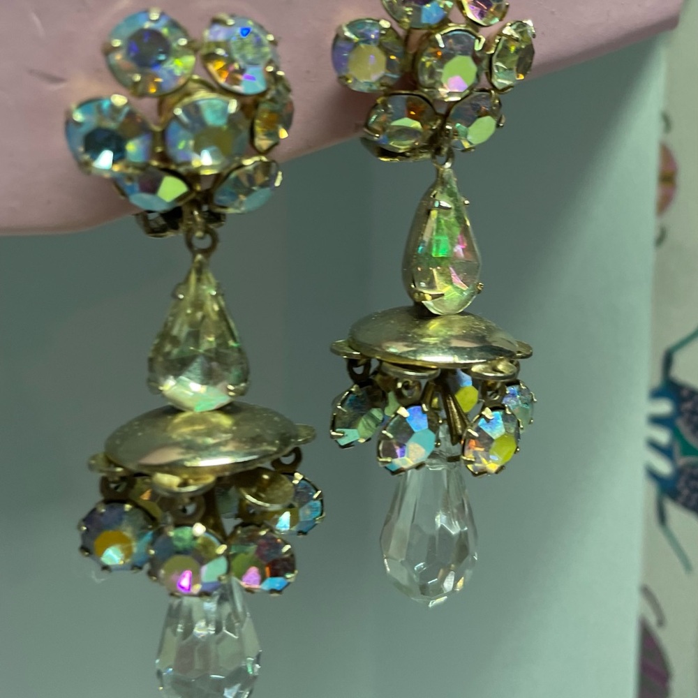 Gold and Silver Drop Earrings with AB Rhinestone Accents